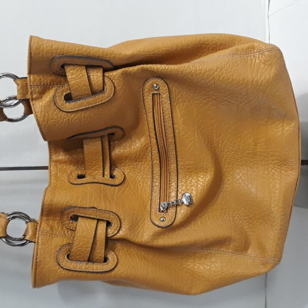 Kathy Van Zeeland Metal Studded Drawstring Bucket Bag In Mustard Yellow *EUC* - Picture 3 of 11